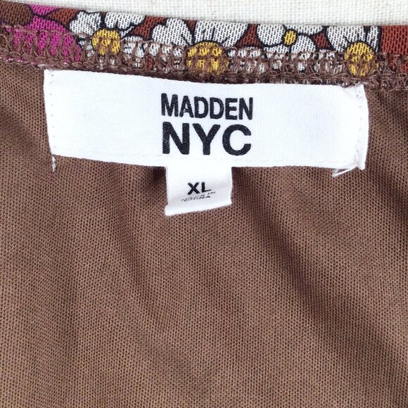 Madden NYC Juniors Ruched Dress Size XL Brown Retro 70s Floral Bodycon Sexy - Picture 10 of 11
